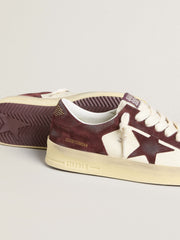 Women’s Stardan in white nappa with burgundy suede star and heel tab