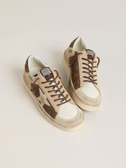 Women’s Stardan in military-green suede and beige pony skin with beige suede star