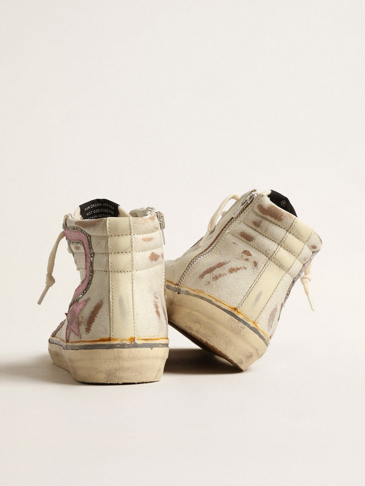 Slide in beige with pink metallic leather star and flash