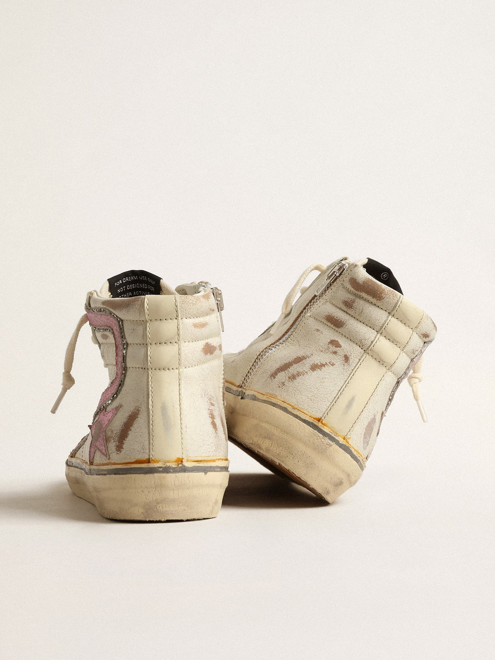 Slide in beige with pink metallic leather star and flash