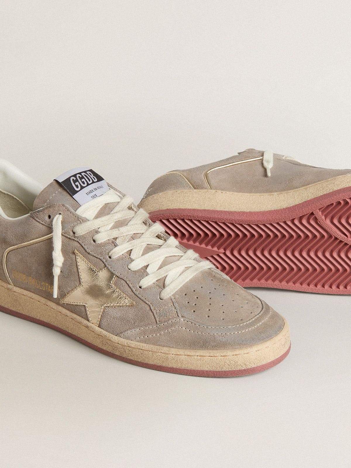 Women's Ball Star in beige suede with gold metallic leather star and bead lettering