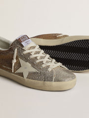 Super-Star in beige suede and multicolored crystals with cream-colored leather star and heel tab