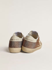 Super-Star in beige suede and multicolored crystals with cream-colored leather star and heel tab