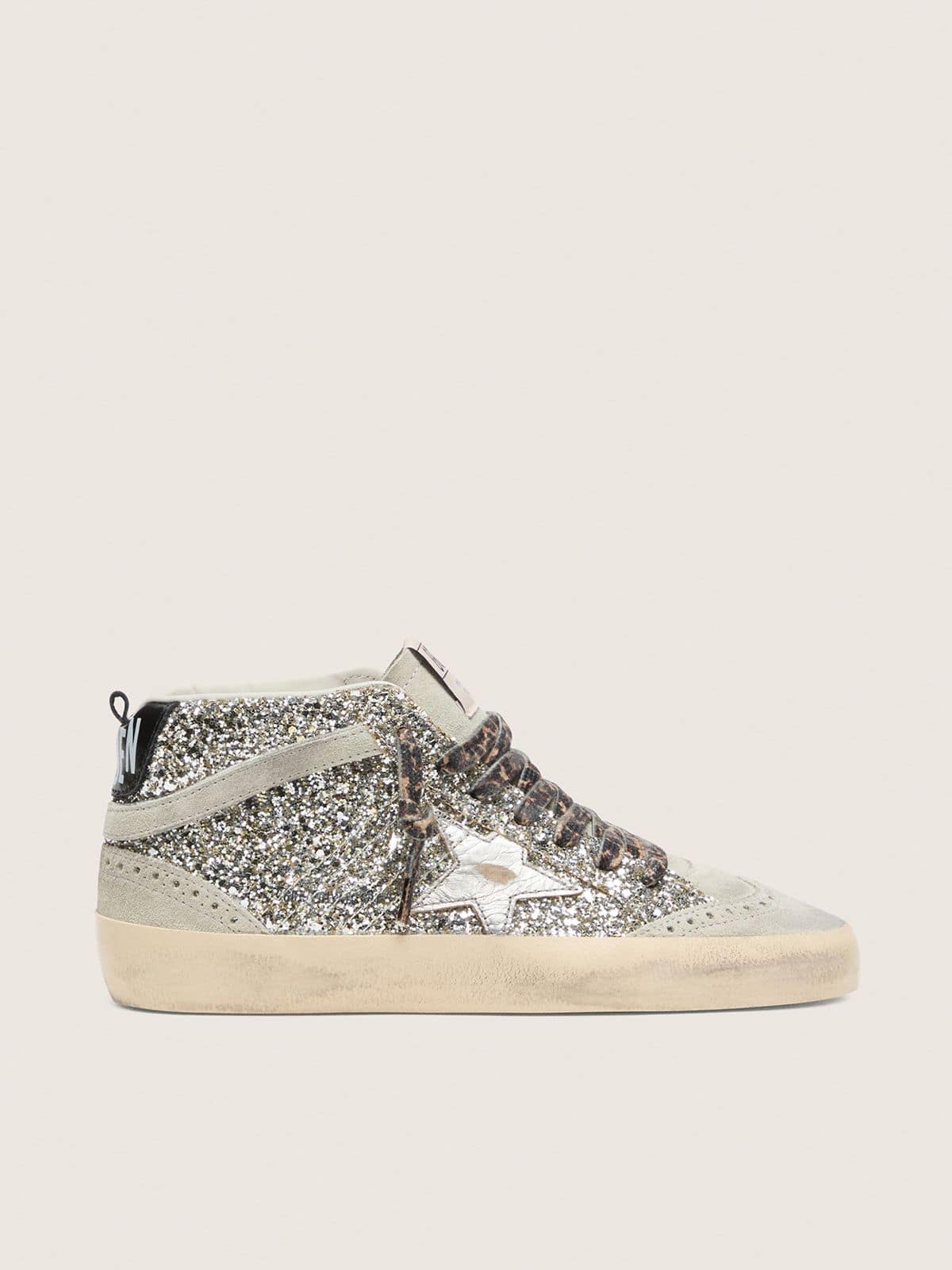 Mid Star in silver glitter with silver metallic leather star