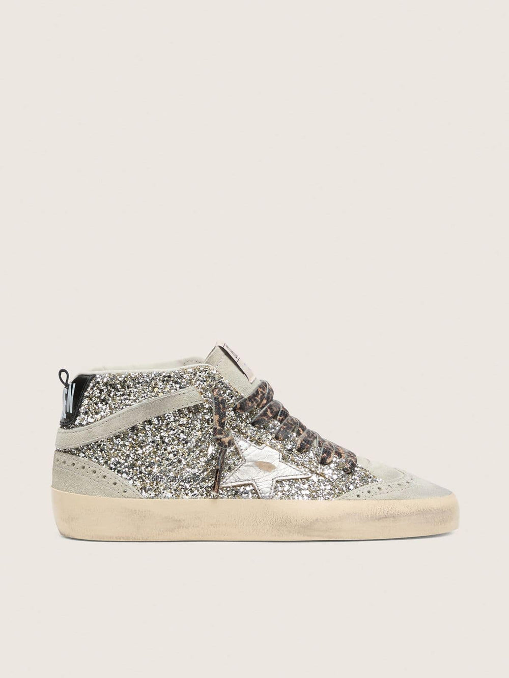 Mid Star in silver glitter with silver metallic leather star