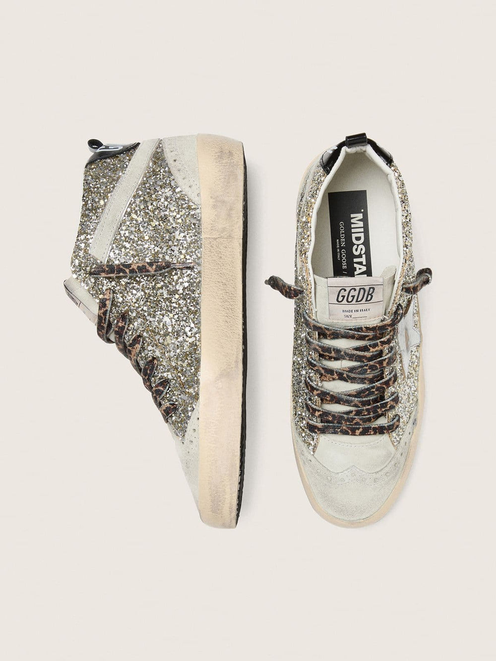 Mid Star in silver glitter with silver metallic leather star