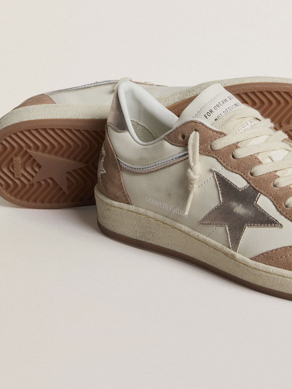 Ball Star LTD in white nappa leather and old rose suede with metallic silver leather star and heel tab