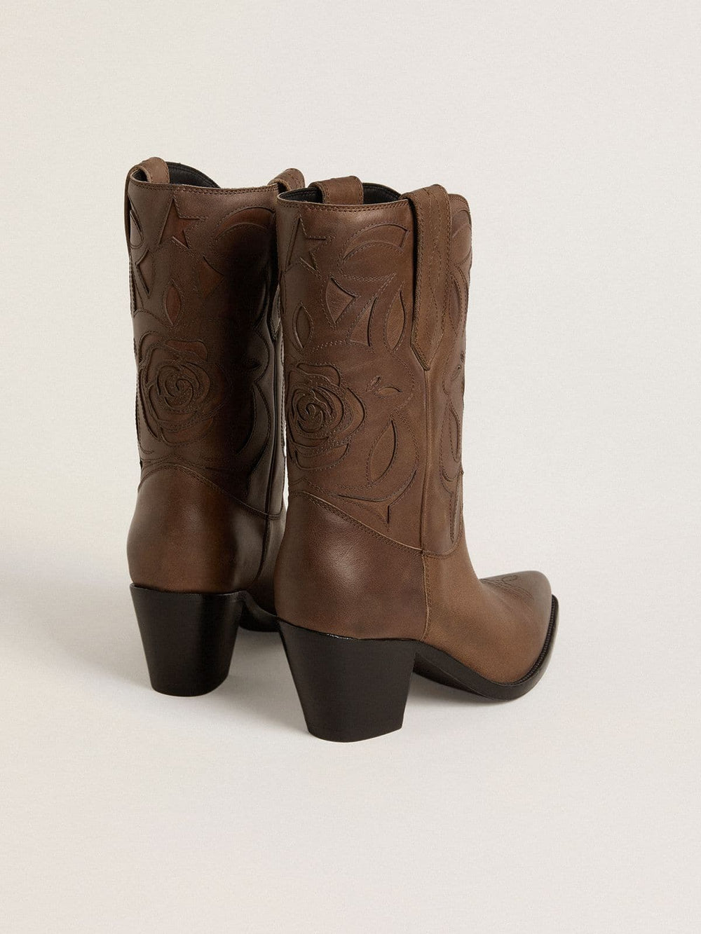 Wish Star boots in dove-gray leather with tone-on-tone inlay details