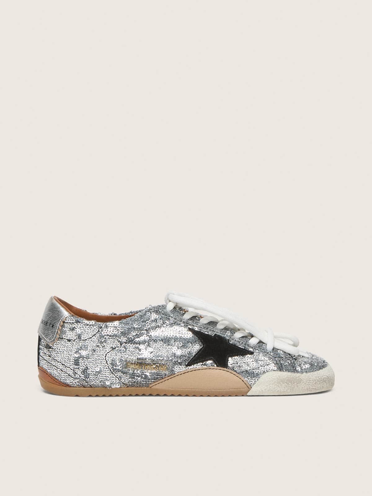 Women's True-Star in silver sequins with black star and silver leather heel tab
