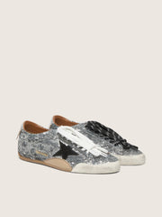 Women's True-Star in silver sequins with black star and silver leather heel tab