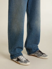 Women's True-Star in silver sequins with black star and silver leather heel tab