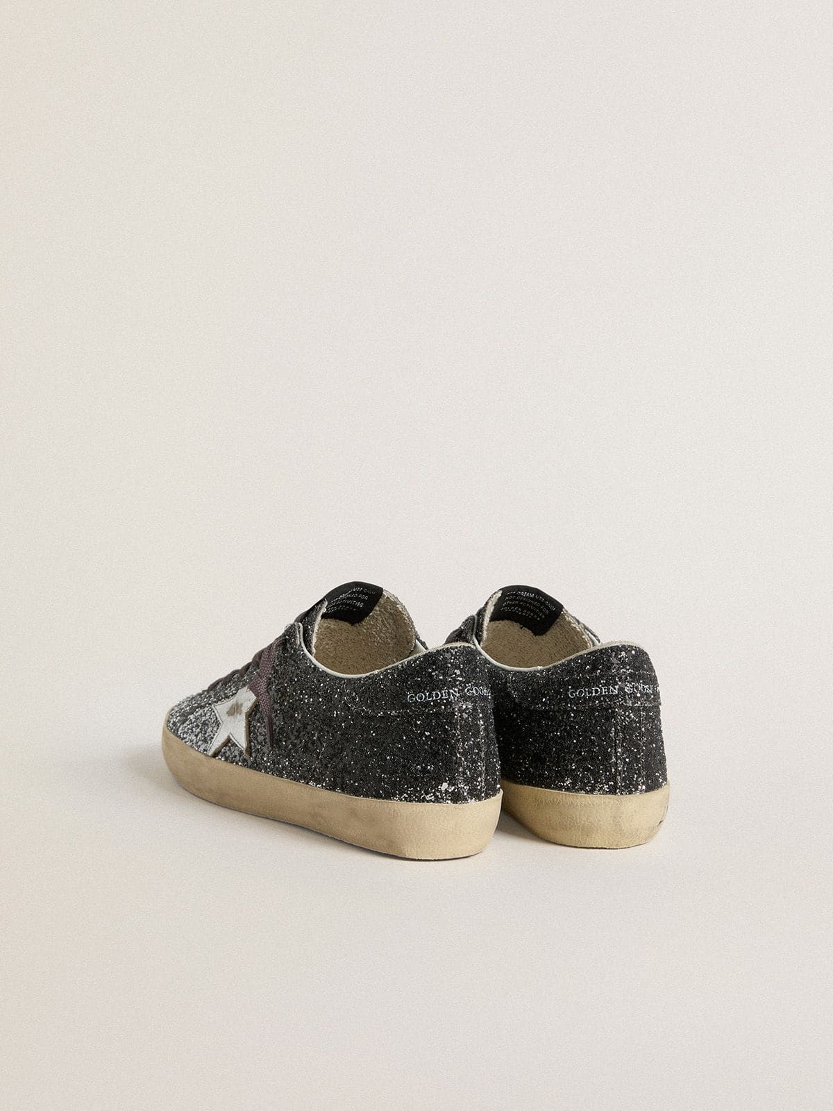 Women's Super Star with glitter upper and silver metallic leather star