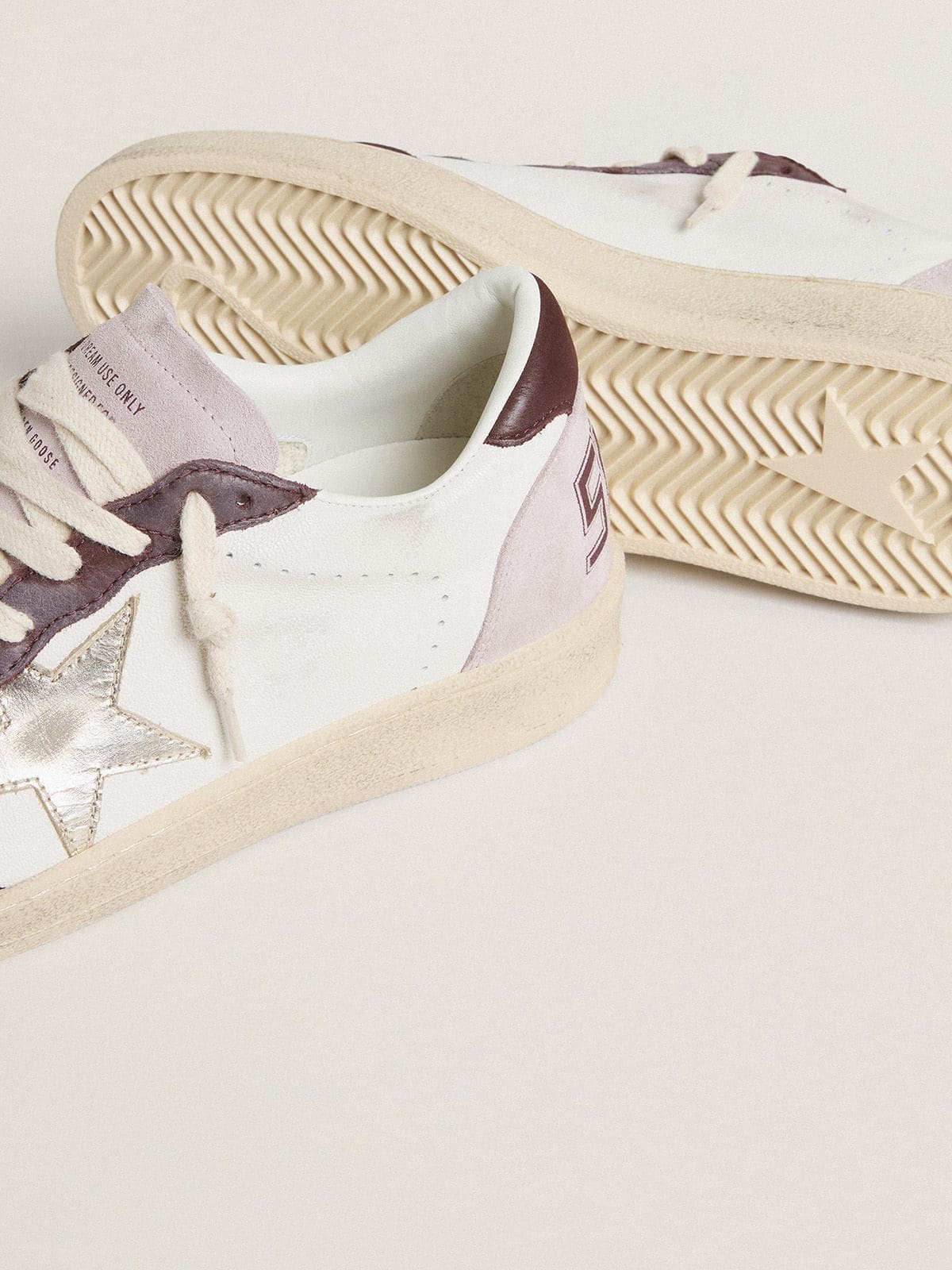 Women's Ball Star LTD in nappa with platinum foiled leather star and burgundy nubuck leather heel tab