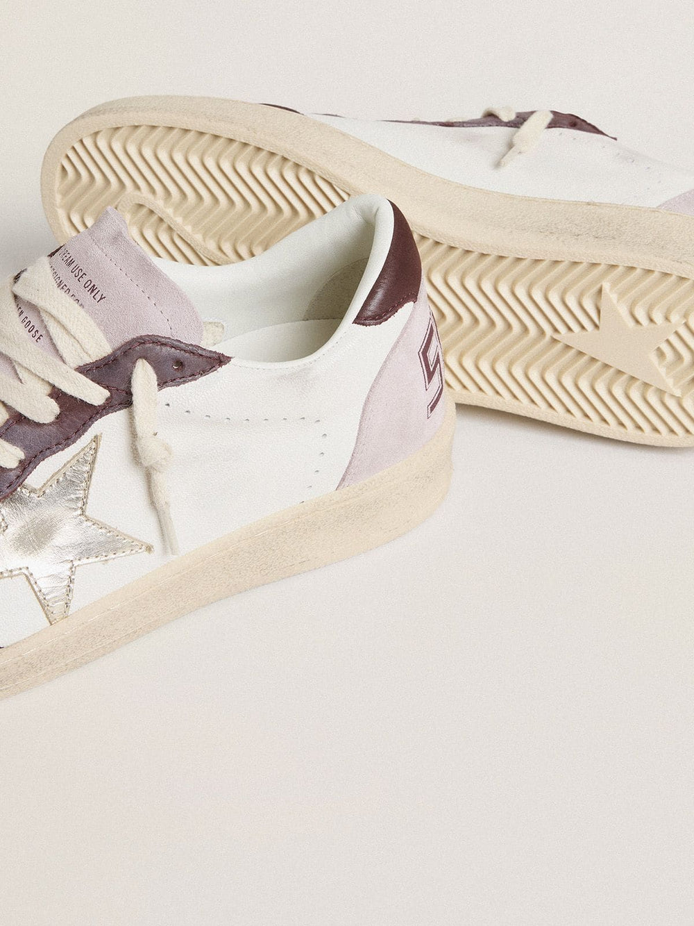 Women's Ball Star LTD in nappa with platinum foiled leather star and burgundy nubuck leather heel tab