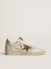 Women's Ball Star in white nappa and mesh with tobacco-colored nubuck star and beige heel tab