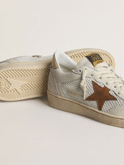 Women's Ball Star in white nappa and mesh with tobacco-colored nubuck star and beige heel tab