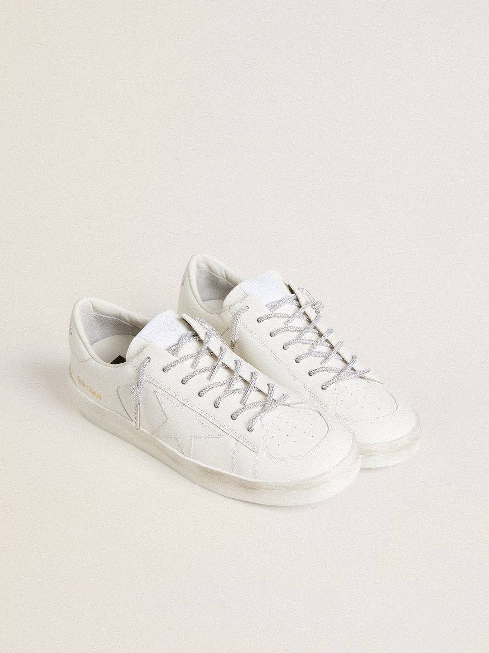 Silver laces with silver-colored Swarovski rhinestones