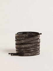 Black cotton laces with silver Swarovski crystals and white logo