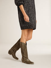 Women's Wish Star boots in black leather with star embroidery
