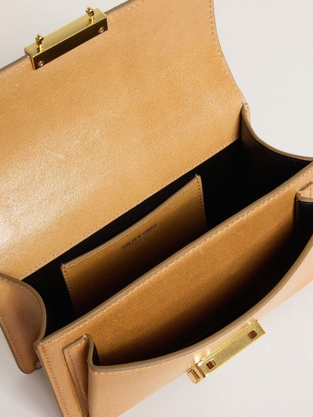 Small Venezia Bag in tobacco-colored leather with gold details