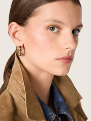 Hoop earrings with antique gold-colored studs
