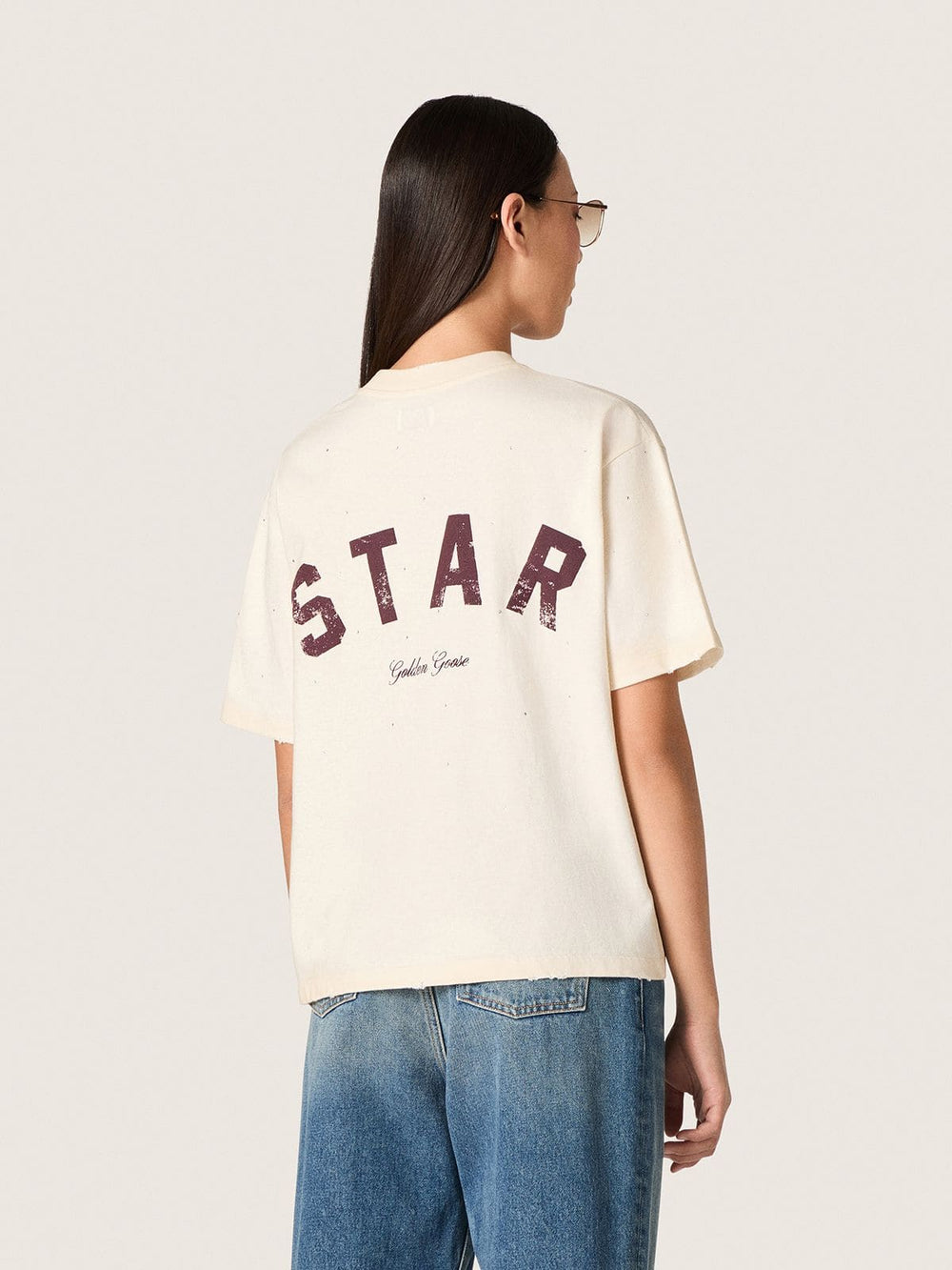 Star unisex T-shirt in white cotton with all-over gradient crystals and print on the back