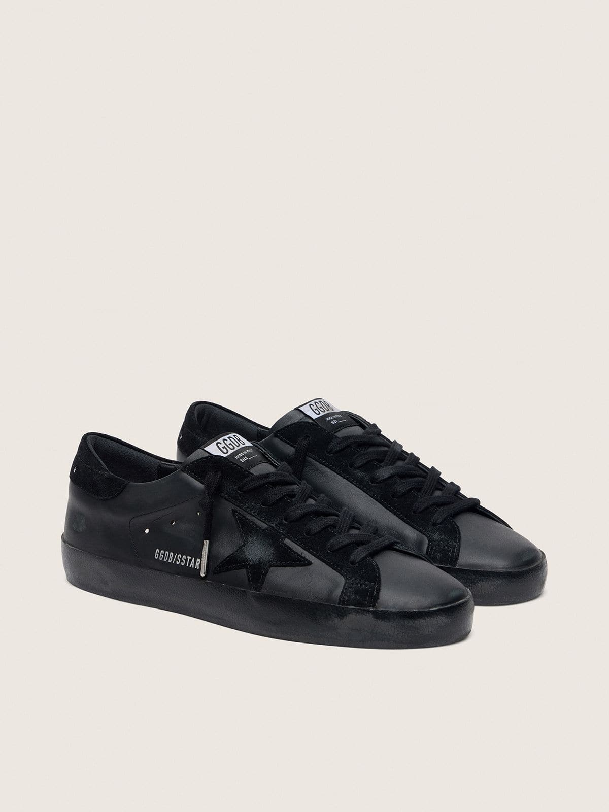 Women's Super-Star in black nappa with black suede star and heel tab