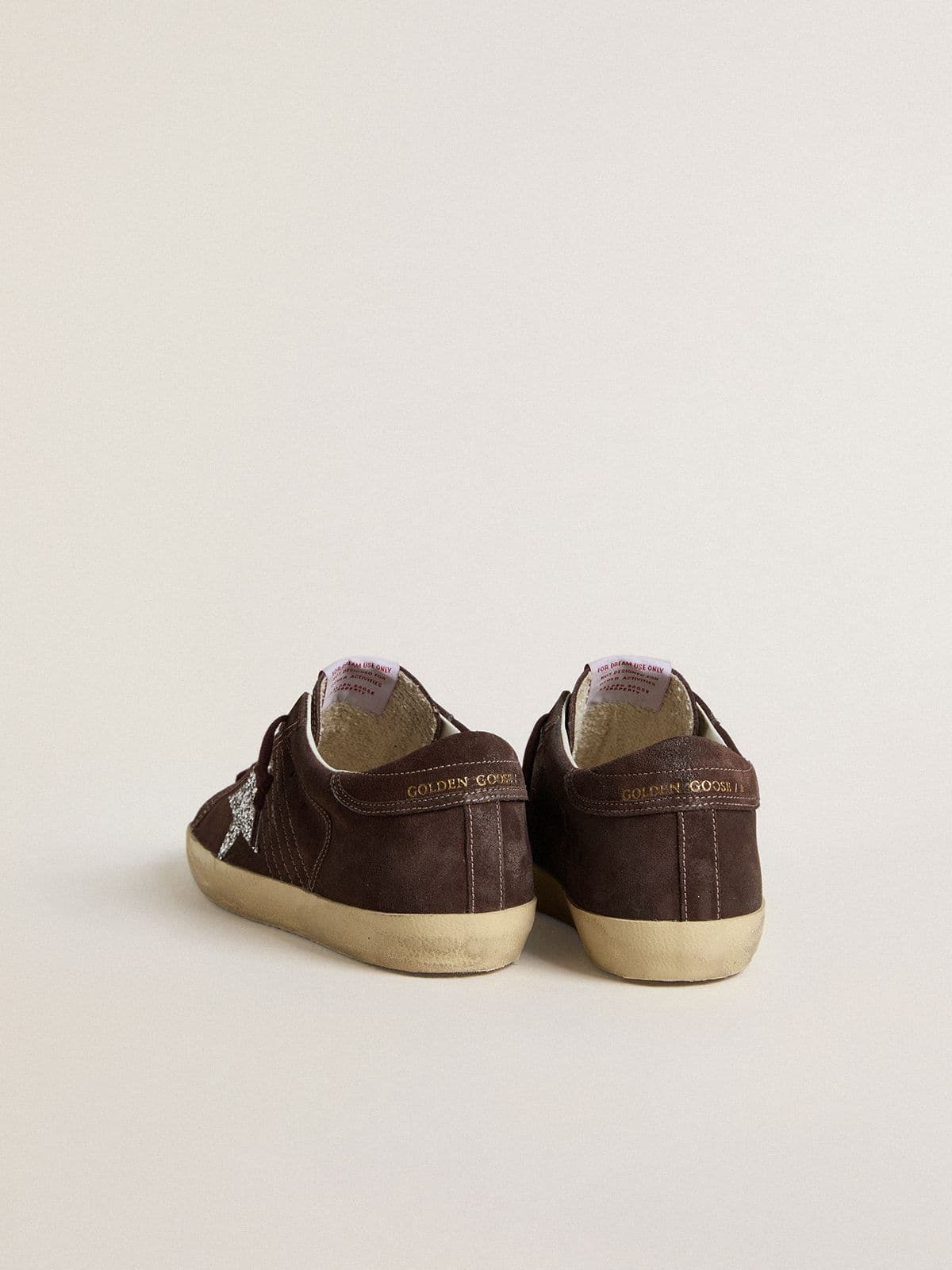 Women's Super-Star in brown suede with silver glitter star