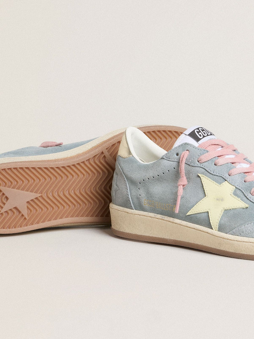 Women's Ball Star in powder-blue suede with cream-colored leather star