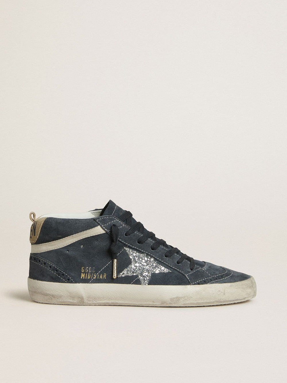 Women's Mid Star in petrol-blue suede with silver glitter star and cotton flash