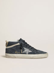 Women's Mid Star in petrol-blue suede with silver glitter star and cotton flash