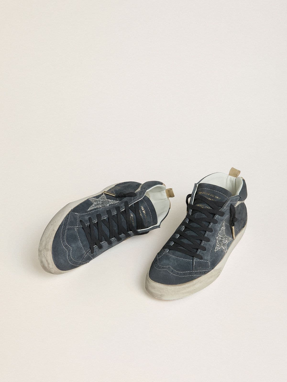 Women's Mid Star in petrol-blue suede with silver glitter star and cotton flash