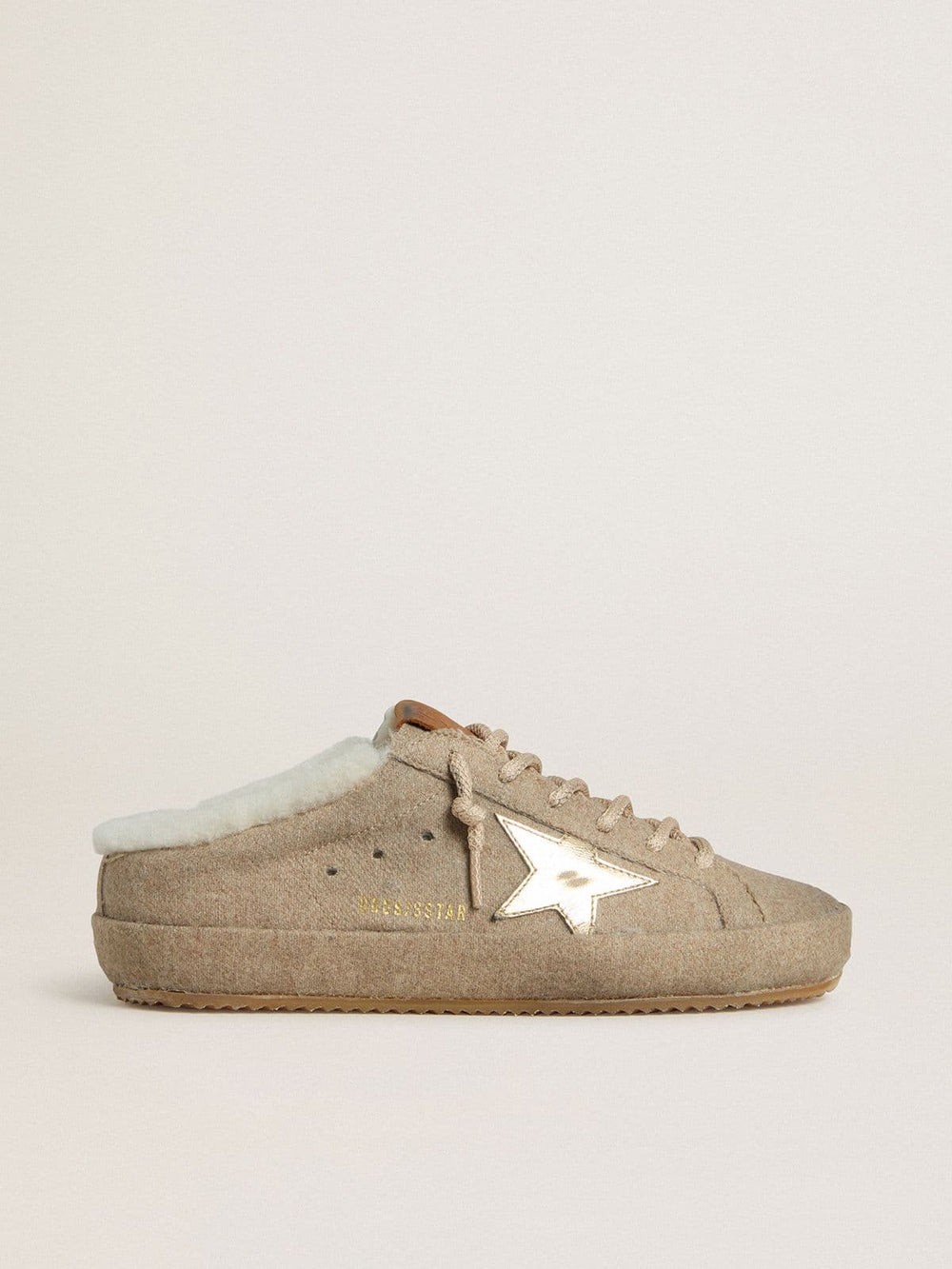 Women's Super-Star Sabots in wool with shearling lining and gold metallic star