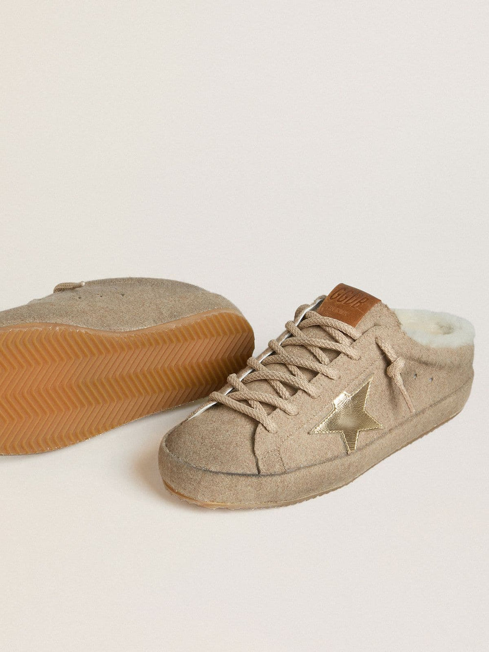 Women's Super-Star Sabots in wool with shearling lining and gold metallic star