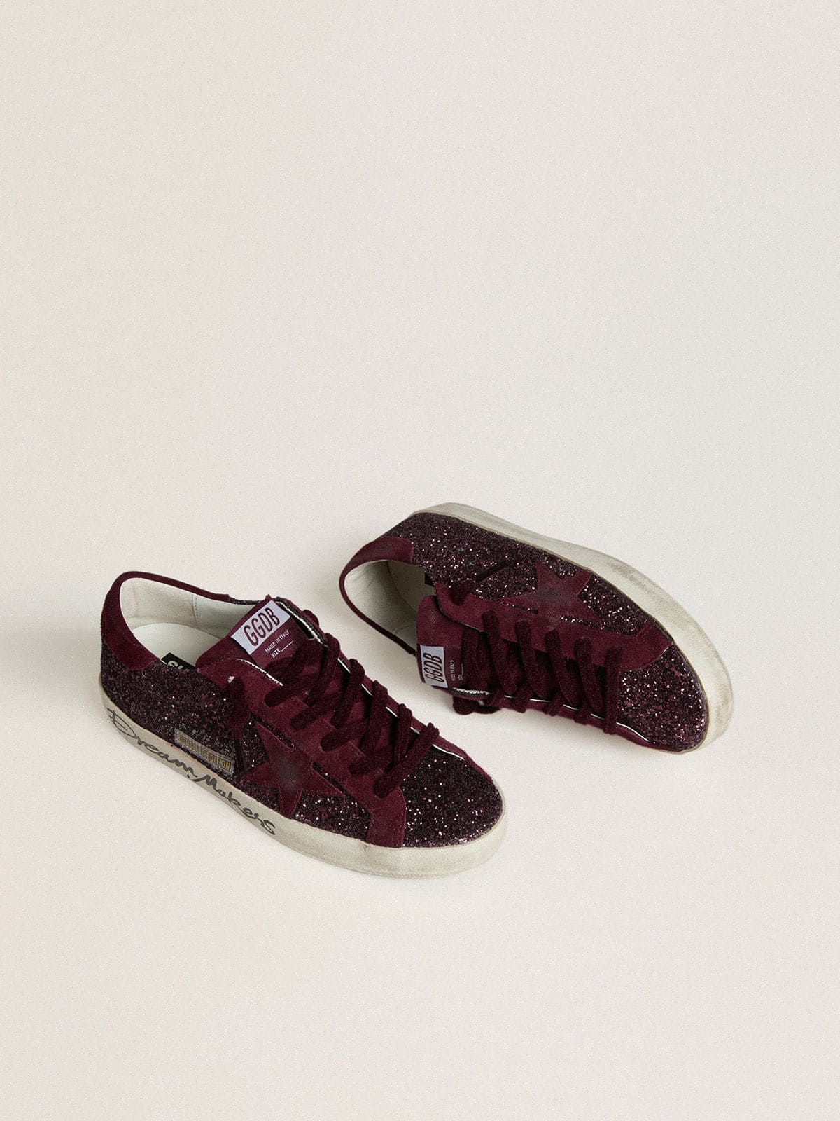 Women's Super-Star LTD in cherry glitter with cherry suede star
