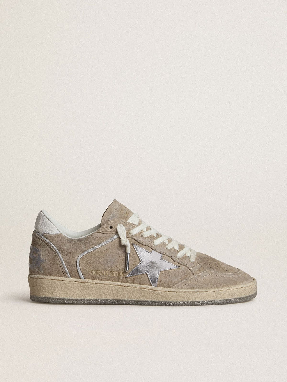 Women's Ball Star LTD in beige suede with silver metallic leather star and white leather heel tab