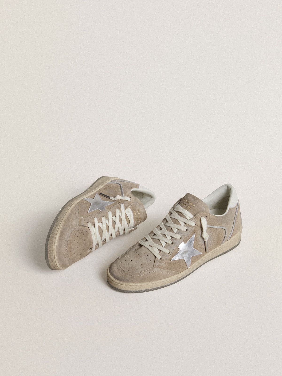 Women's Ball Star LTD in beige suede with silver metallic leather star and white leather heel tab
