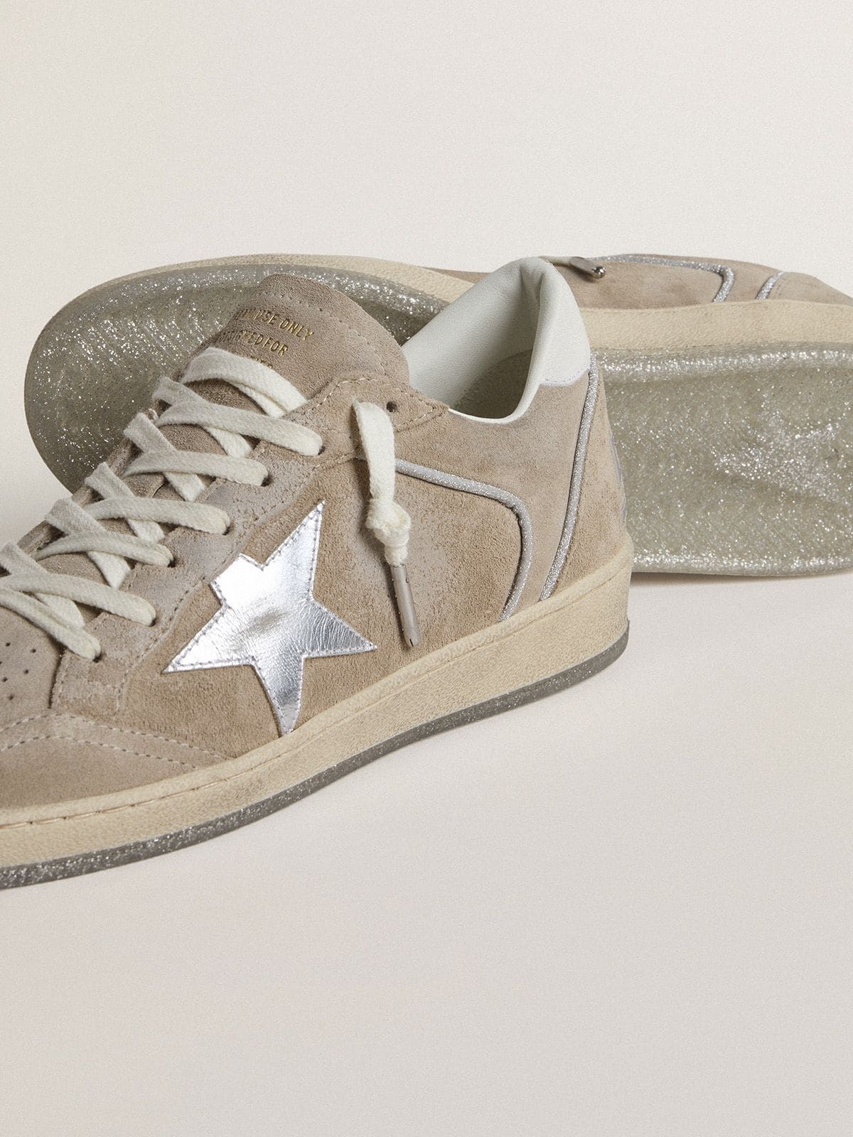 Women's Ball Star LTD in beige suede with silver metallic leather star and white leather heel tab