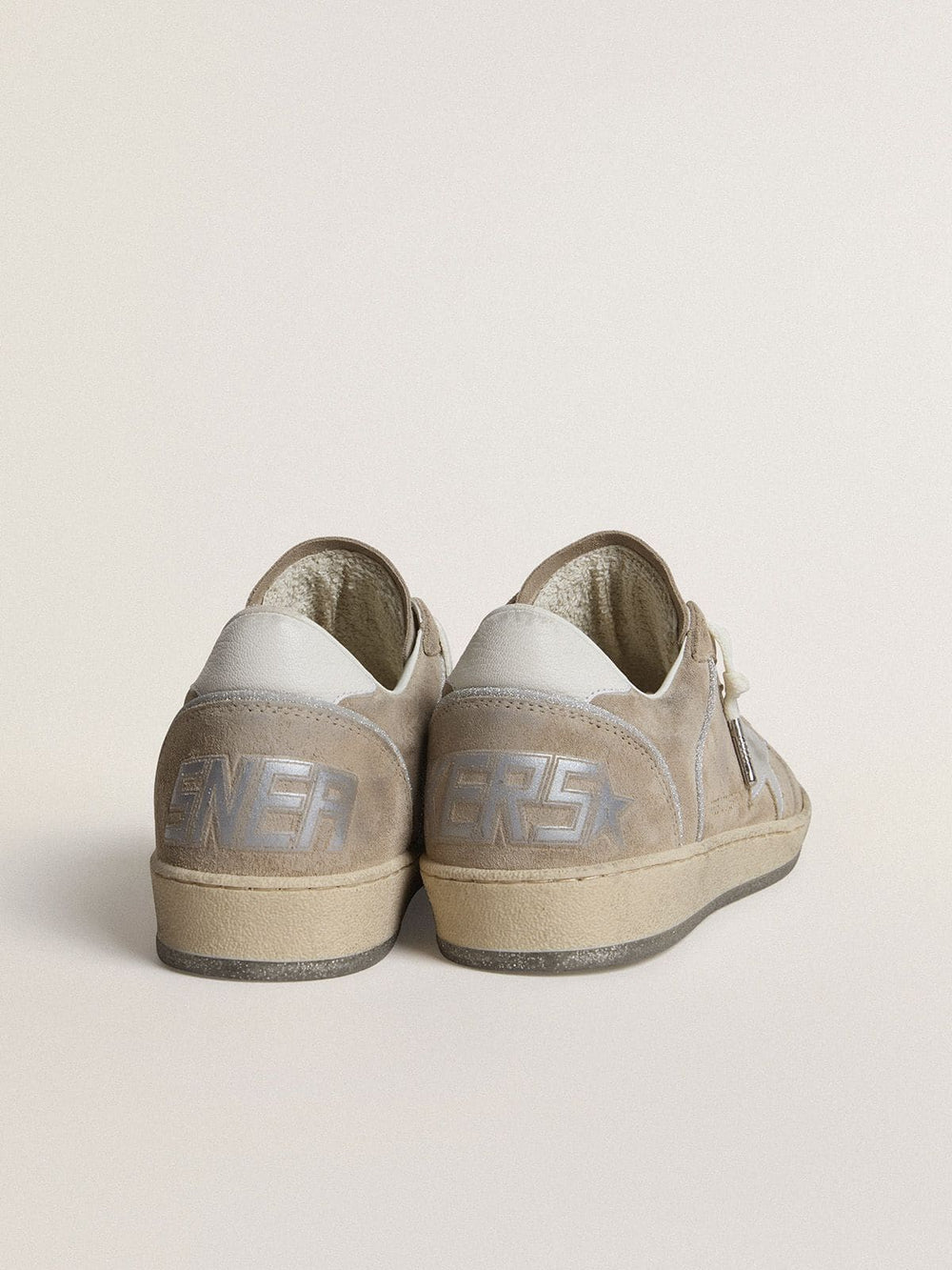Women's Ball Star LTD in beige suede with silver metallic leather star and white leather heel tab