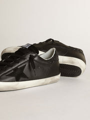 Women's Super-Star in black nappa with black star and glitter heel tab