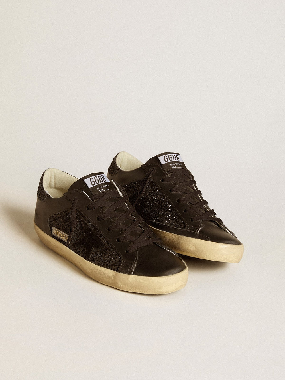 Women's Super-Star in black glitter with black suede star and leather inserts