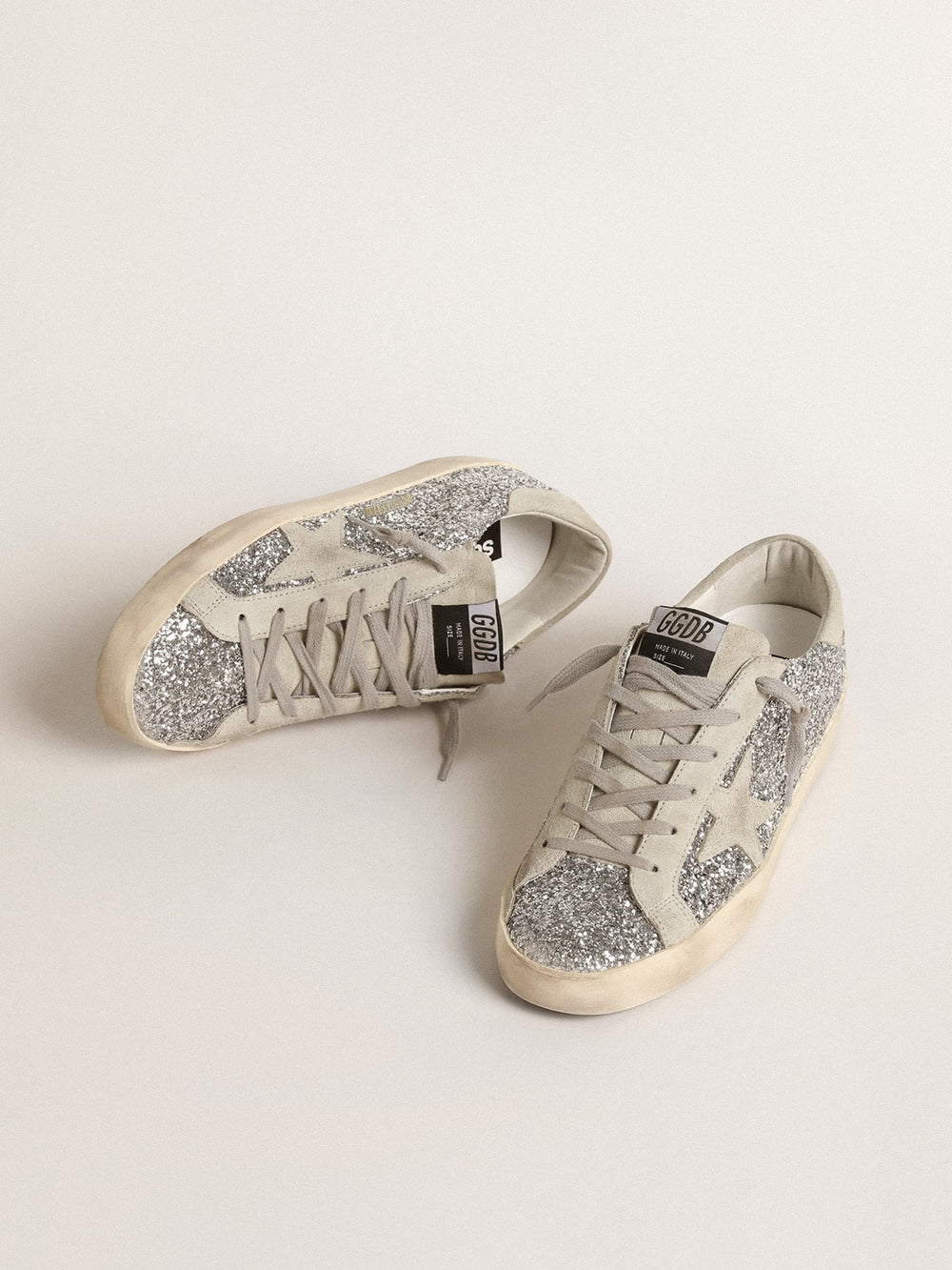 Women's Super-Star in silver glitter with ice-gray suede star