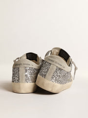 Women's Super-Star in silver glitter with ice-gray suede star