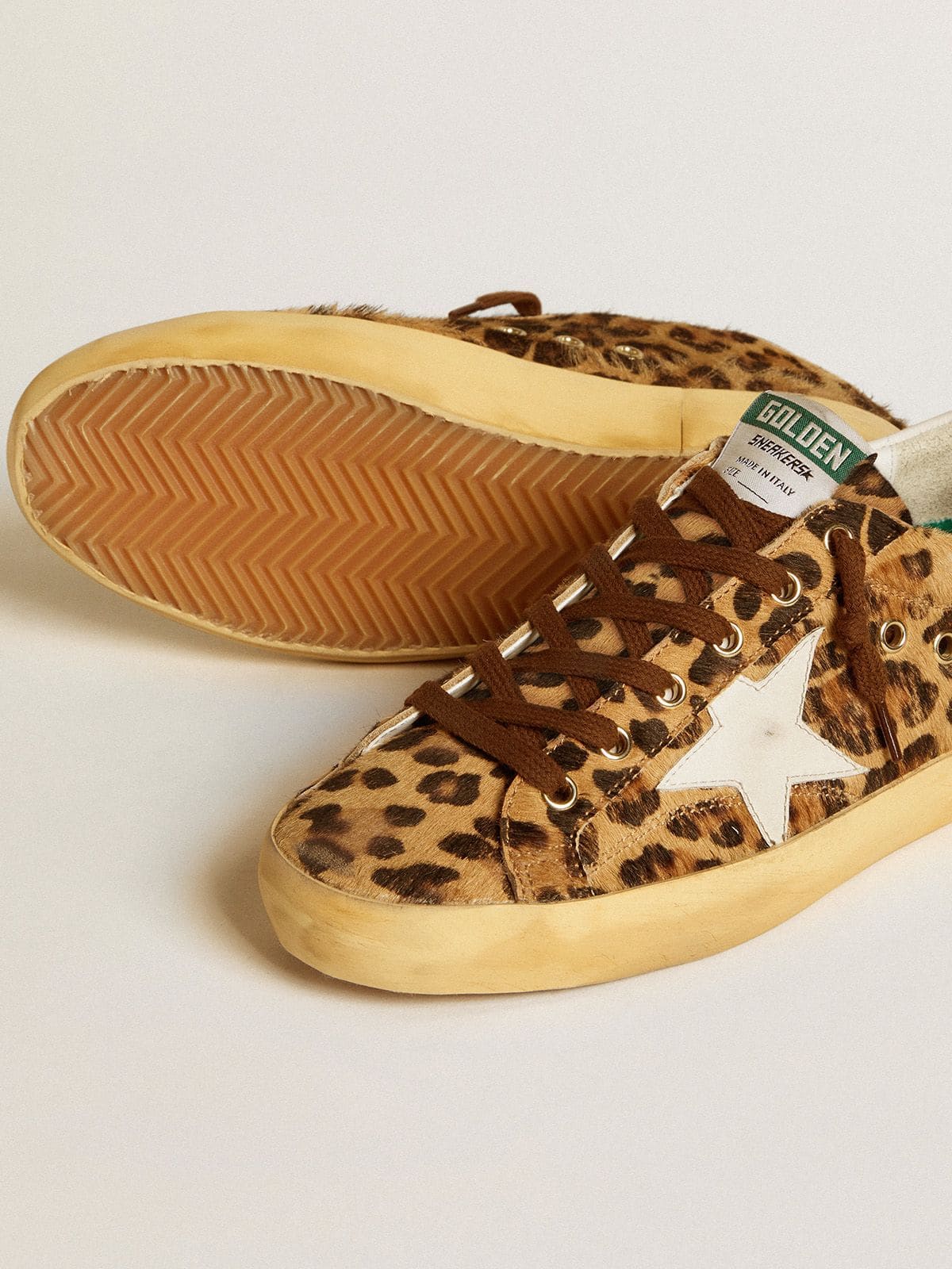 Women’s Super-Star in leopard-print pony skin with leather star and heel tab