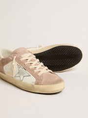 Women’s Super-Star sneakers in pink suede with silver metallic leather star