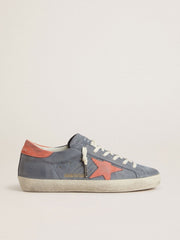 Women's Super Star in blue nubuck with pink suede star and heel tab