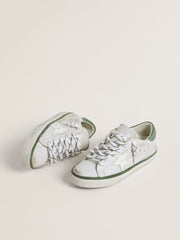Women's Super-Star LTD with white leather star and green suede heel tab