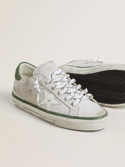 Women's Super-Star LTD with white leather star and green suede heel tab