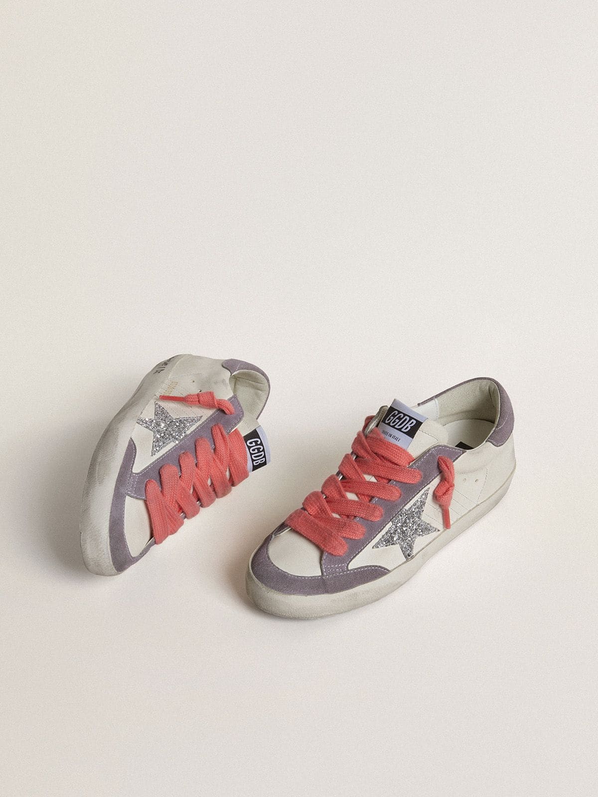 Women's Super-Star with silver glitter star and lilac suede heel tab