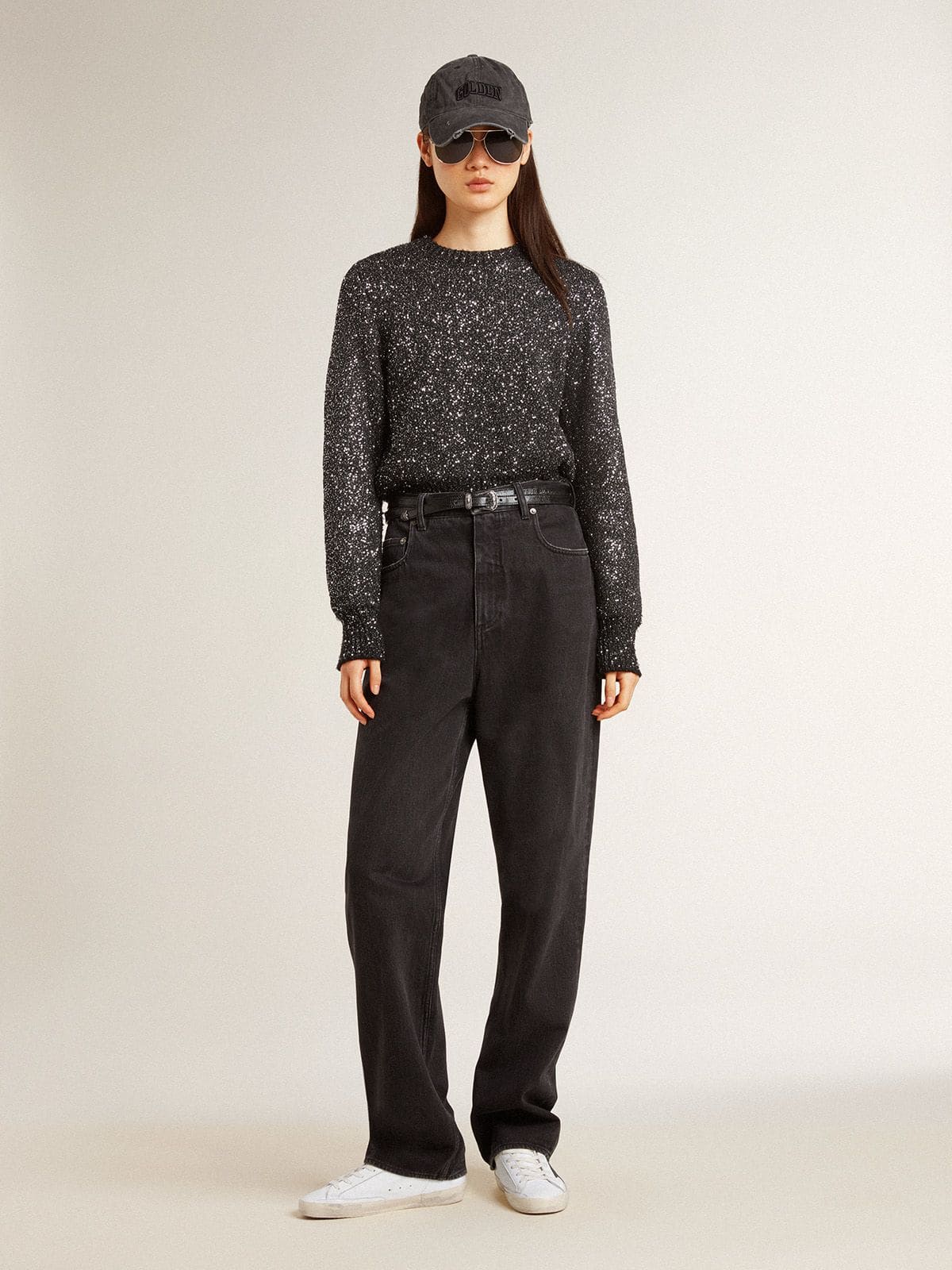 Sneaker black Swarovski crystals Super-Star LTD for women Golden Goose